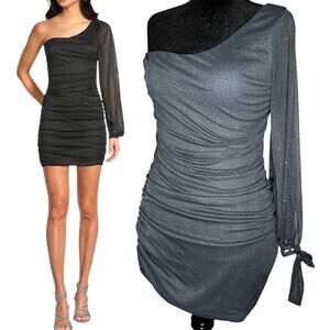 168. TeezeMe One-Shoulder Animal Print Sparkle Stretch Cocktail Dress Lg